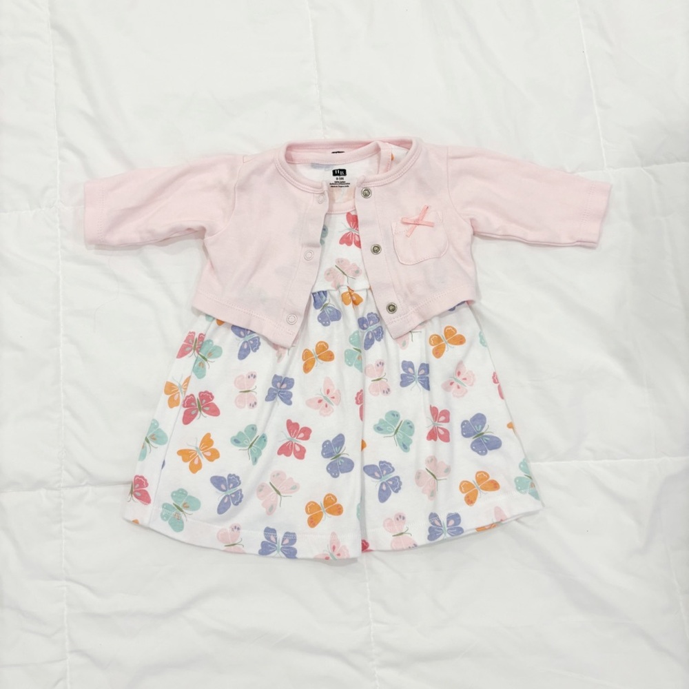 Pink Butterfly Print Kids Casual Dress